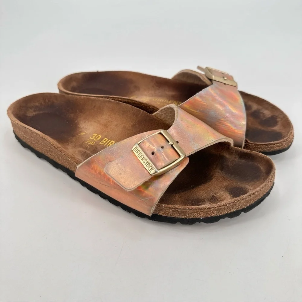 Birkenstock Madrid Holographic Bronze Sandals Size 39 FLAWS